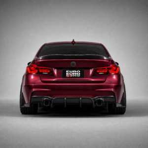 BMW F30 M Sport carbon fibre rear diffuser fitted, maroon, rear three-quarter