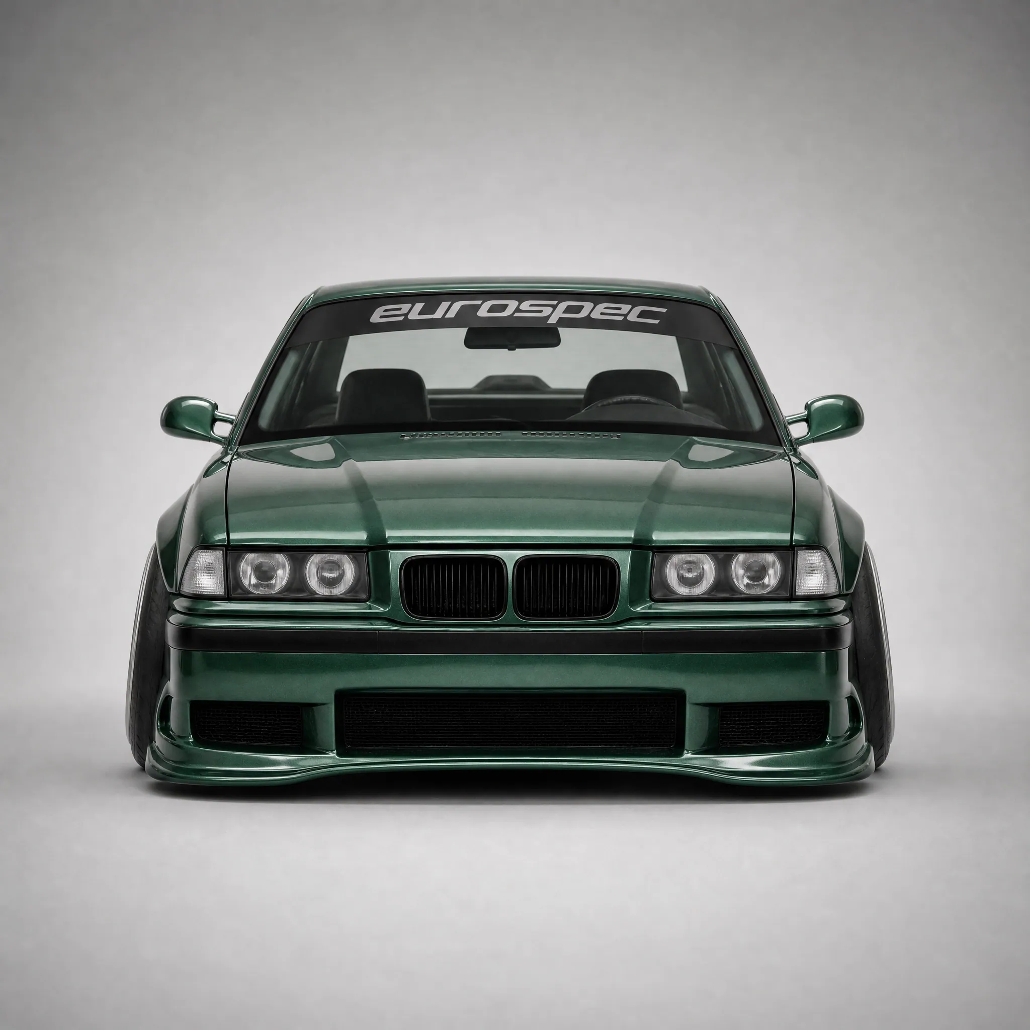 BMW E36 body kit fitted, fern green, front view