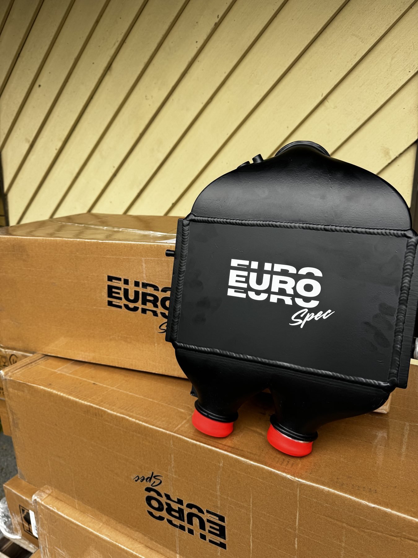 EuroSpec own-brand BMW intercooler on branded packaging