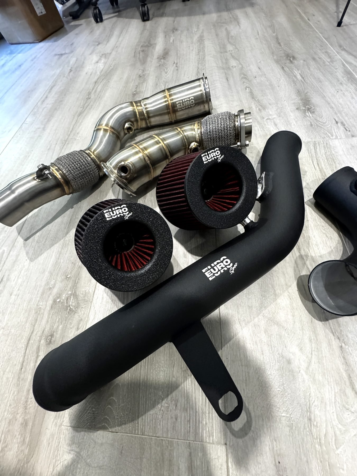 EuroSpec BMW catless downpipes, cold air intakes and charge pipe