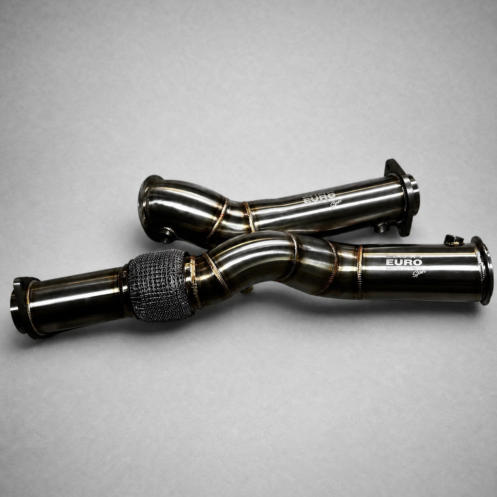 EuroSpec BMW S58 catless race downpipes, 3 inch 304 stainless steel pair for G80 M3, G82 M4 and G87 M2