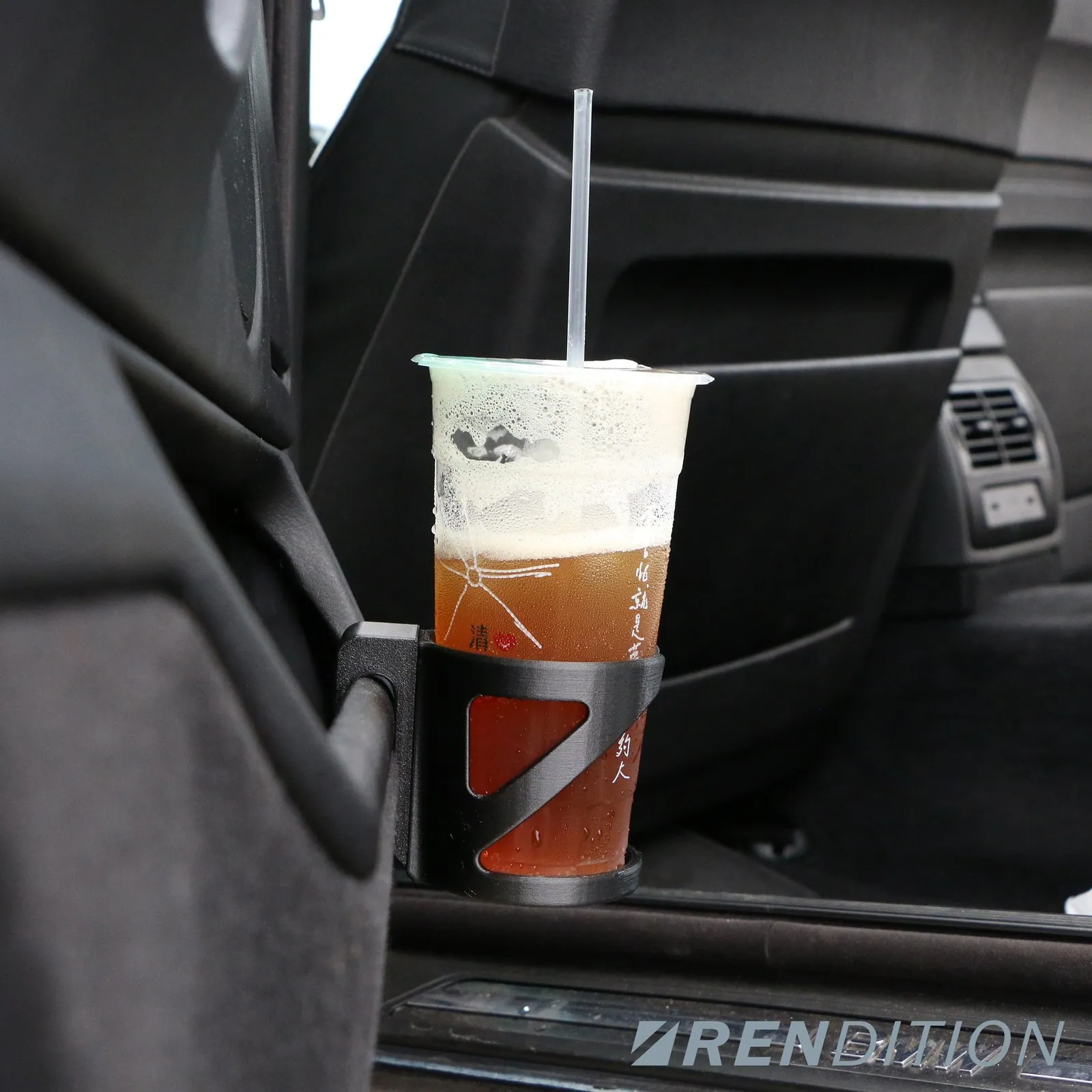 Rendition BMW door bin cup holder with a tall drink