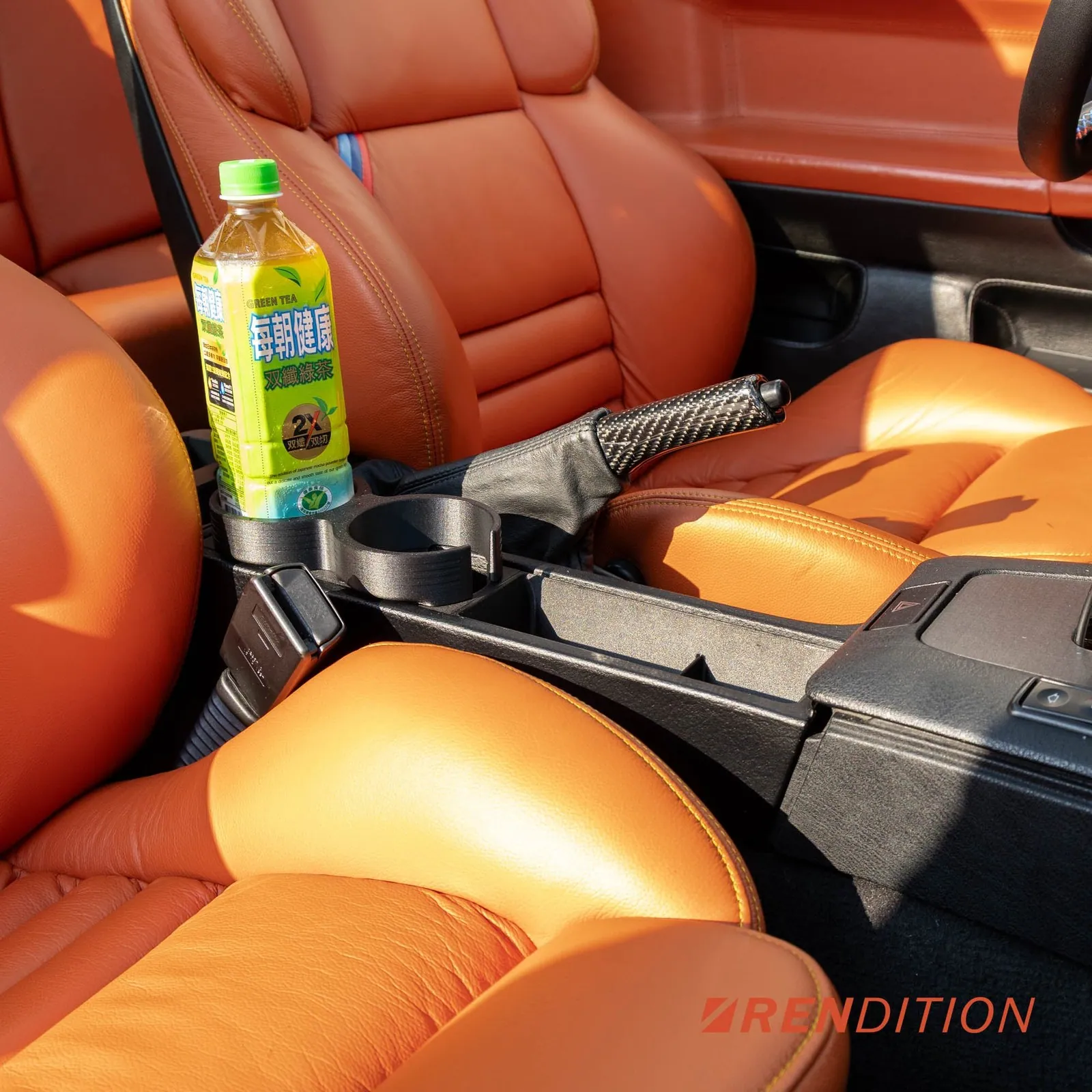 Rendition BMW E36 front cup holder V6 holding a drink bottle