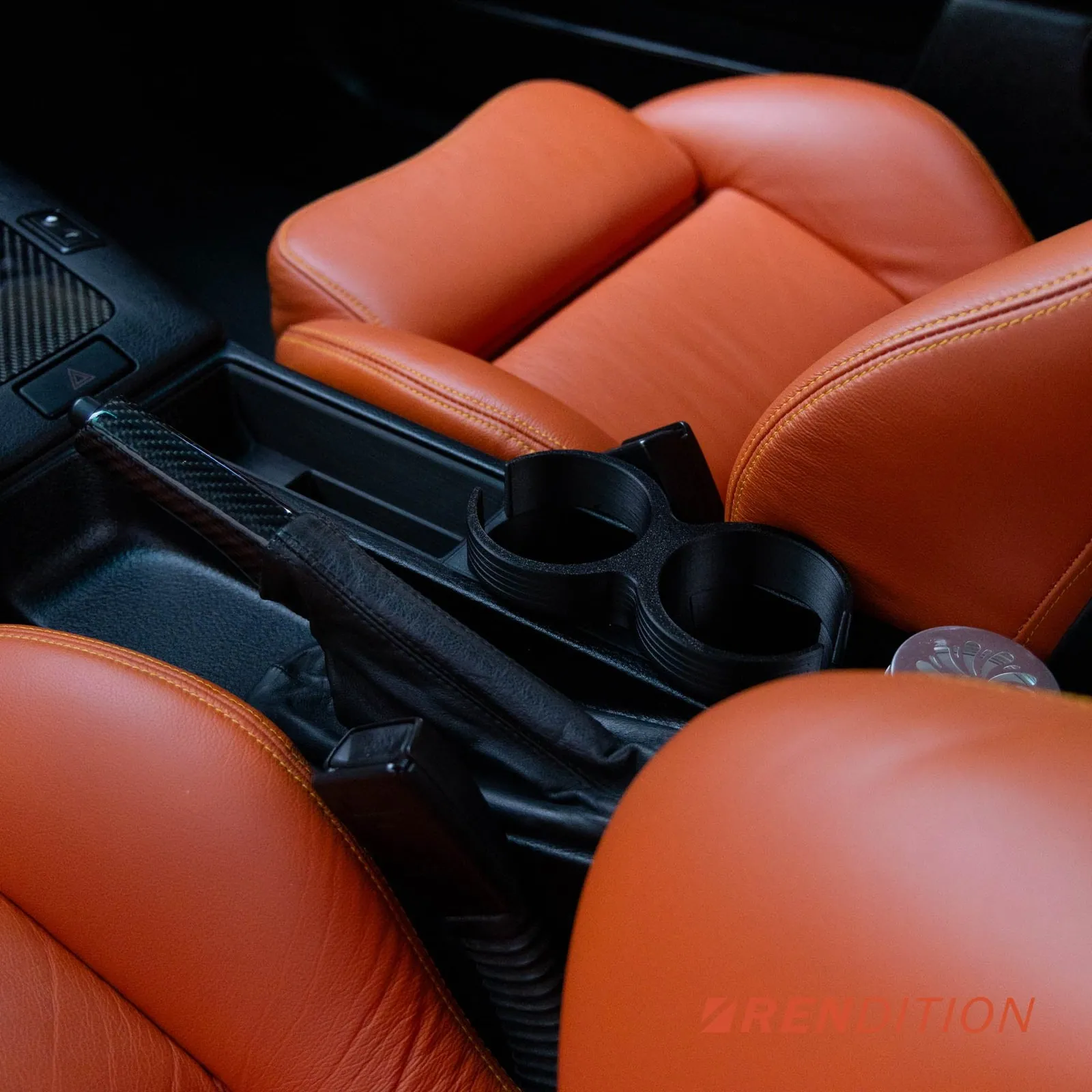 Rendition BMW E36 reversed manual cup holder fitted in centre console