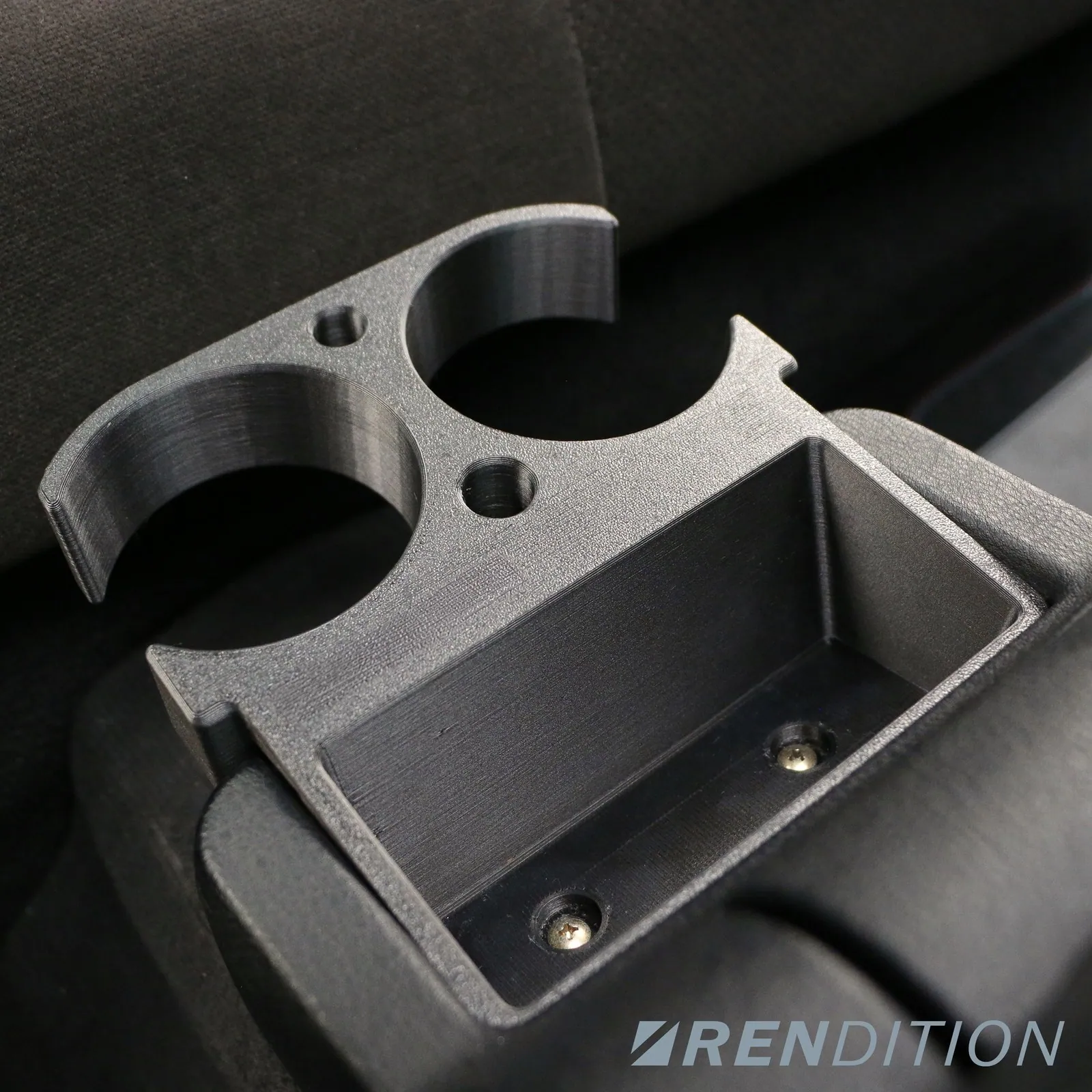 Rendition BMW E36 rear cupholder V5 fitted to armrest console
