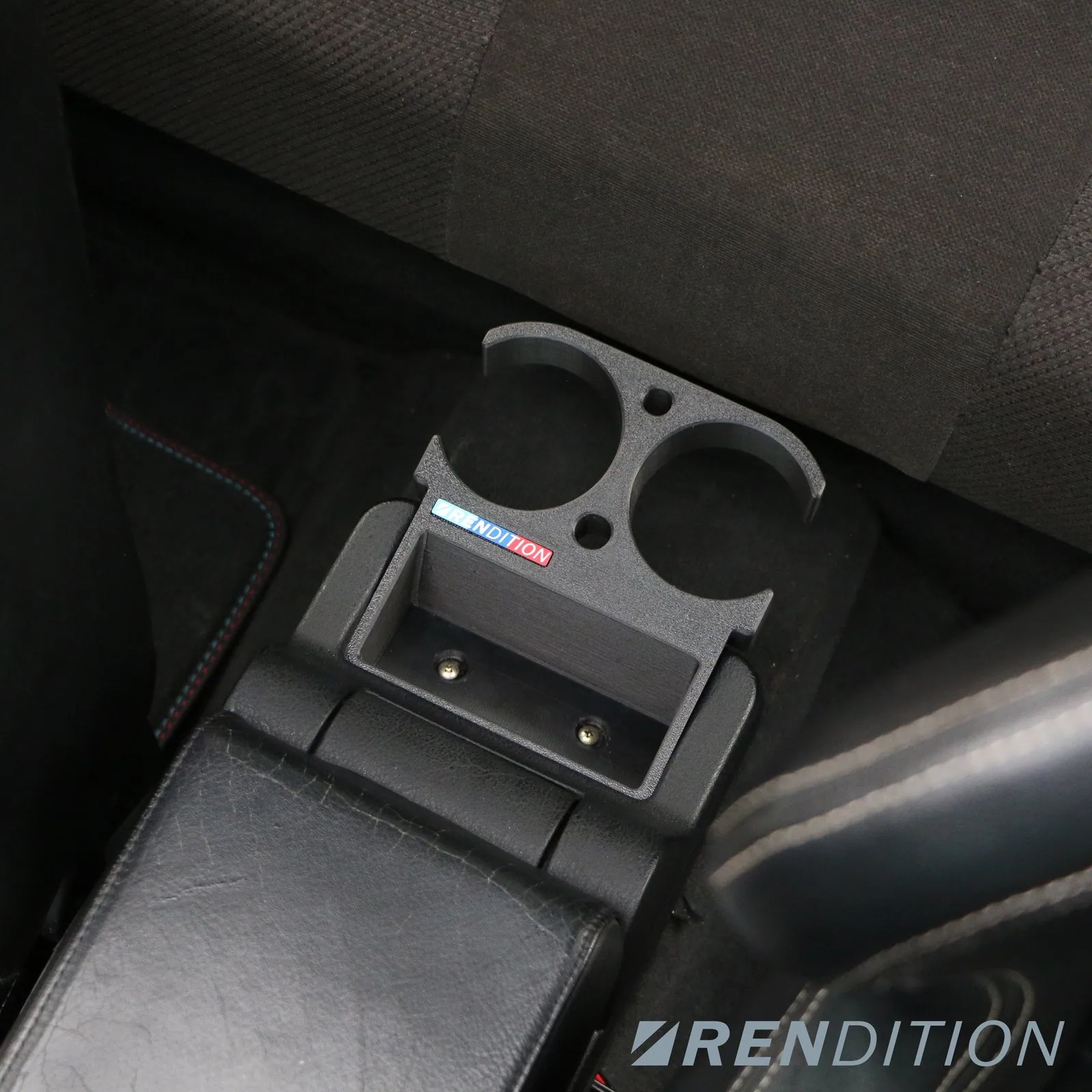 Rendition BMW E36 rear cupholder V5 top view on armrest console