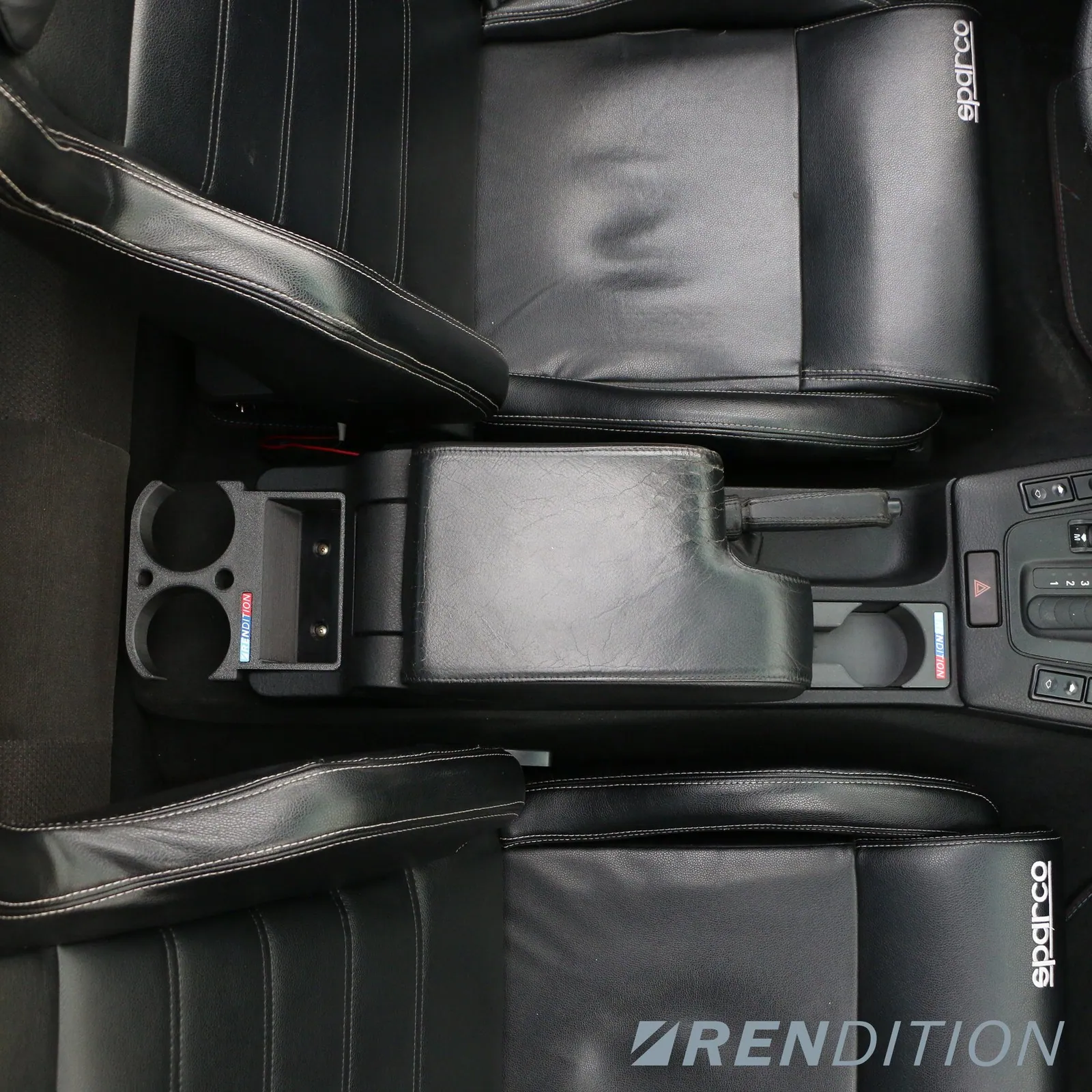 Rendition BMW E36 rear cupholder V5 between the rear seats