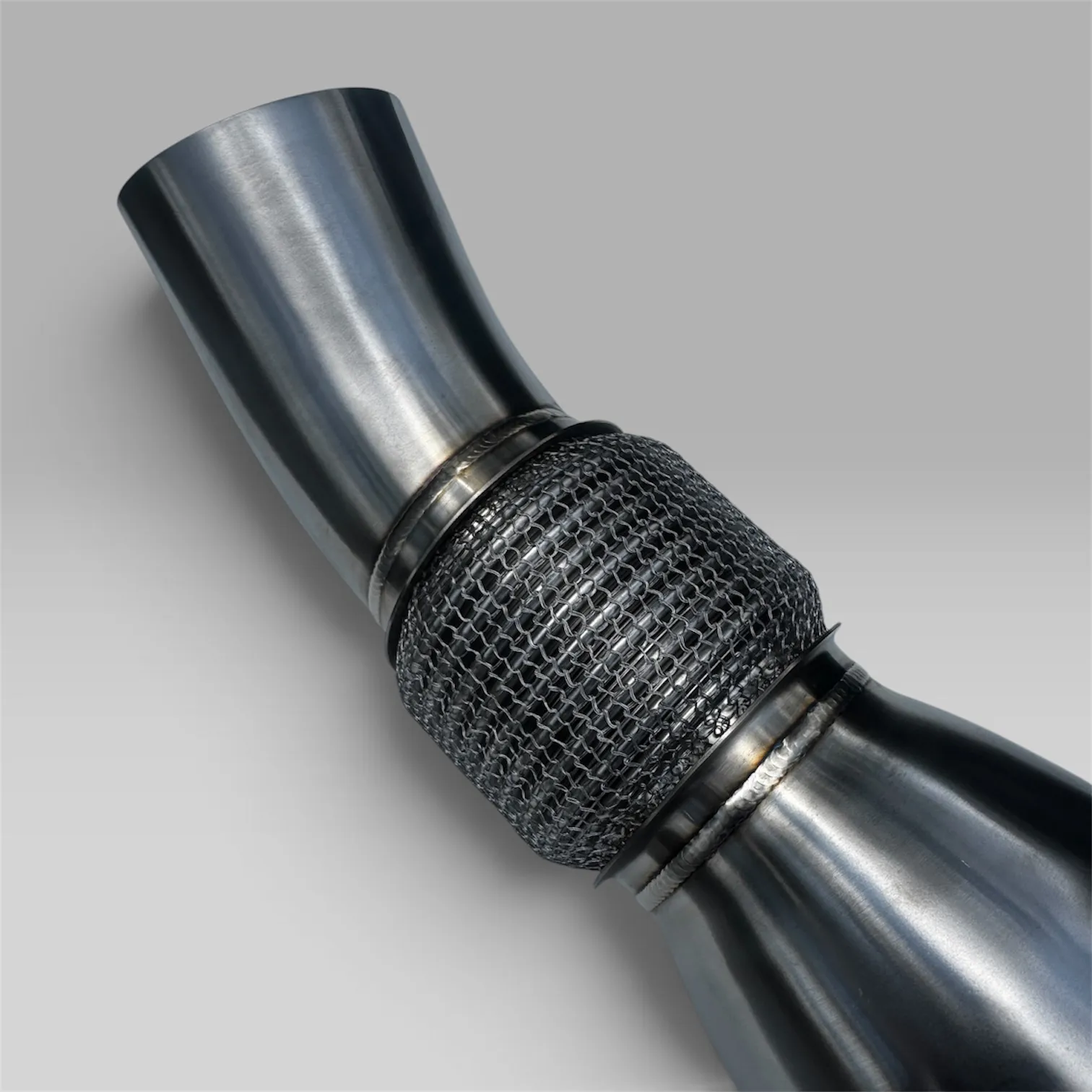 Braided flex section on the EuroSpec BMW B58 catless downpipe