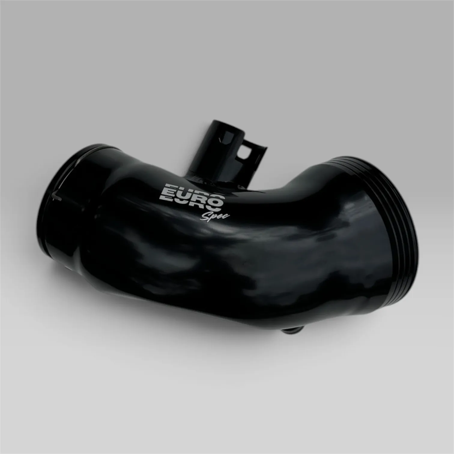 EuroSpec logo on the gloss black BMW B58 Gen 1 turbo inlet pipe