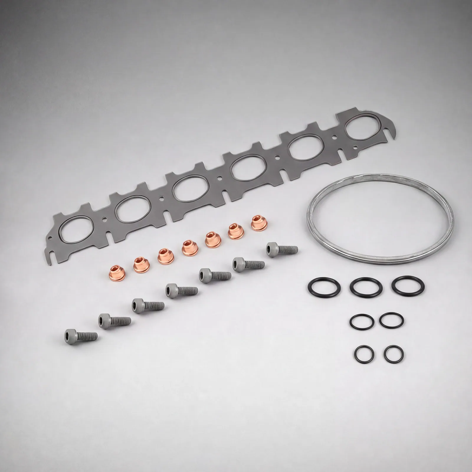 BMW B58 Gen 1 turbo install gasket kit - manifold gasket, downpipe gasket, O-rings, bolts and copper nuts