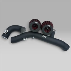 EuroSpec BMW S55 cold air intake kit laid out on a grey backdrop