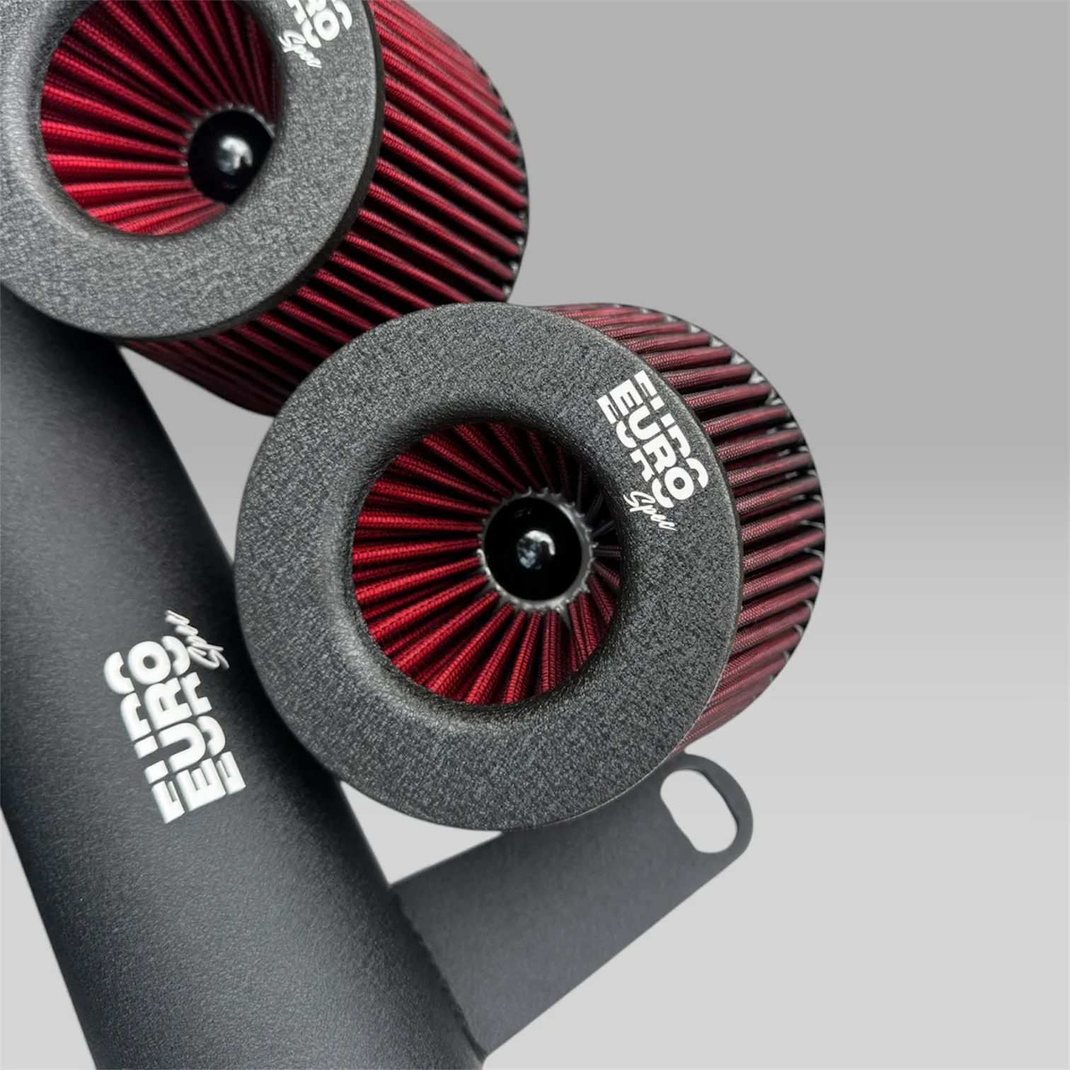 EuroSpec high-flow air filters and textured black intake pipe for the BMW S55