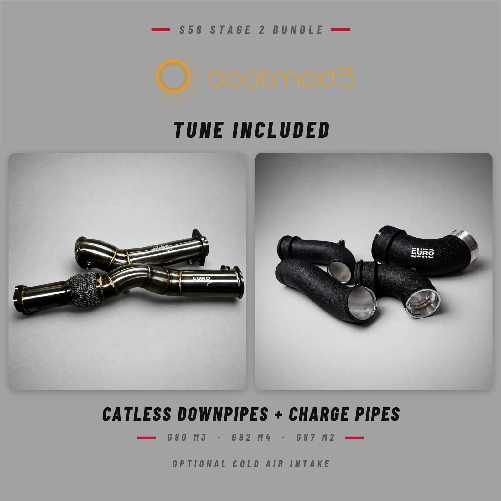 BMW S58 Stage 2 bundle – downpipes, charge pipes and bootmod3 tune